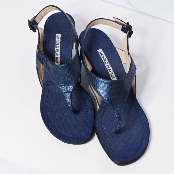 Manolo Blahnik leather and jeans platforms - Picture 3 of 6